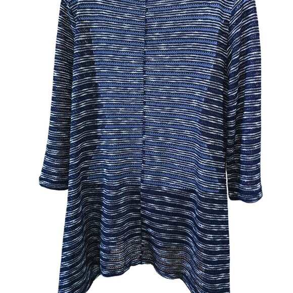 Womens Navy & White Striped Cal Style Sweater Top Button Accents sheer vintage - Picture 5 of 8